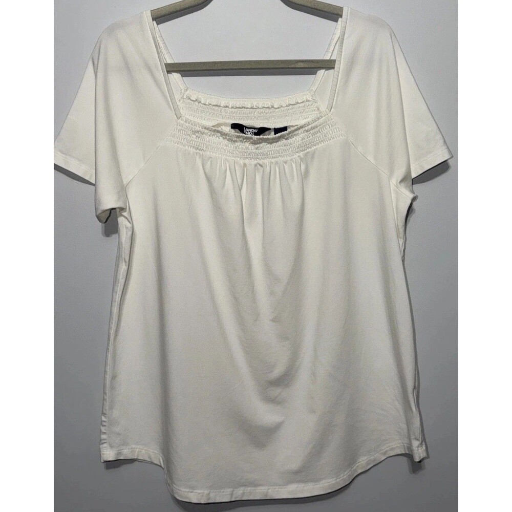 Lands' End Women's Large 14/16 Short Sleeve Square Neck Smock Top White